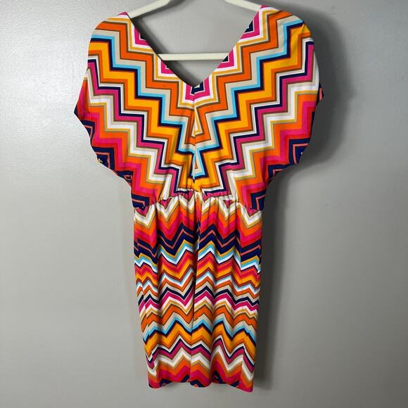 Women's Trina Turk Double V Neck Geometric Colorful Print Dress Size 0 - Picture 7 of 8